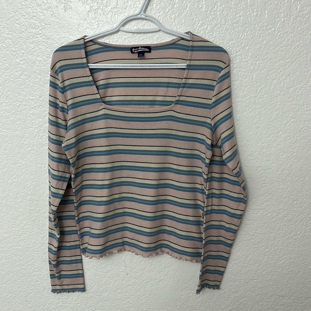 Striped ribbed long sleeve with square neck
